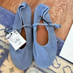 Zara Women's Blue Suede Ballet Flats